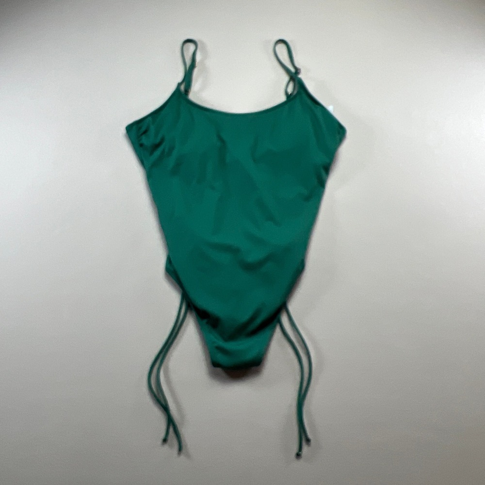 Shade & Shore 1 Piece Swimsuit Womens XL (16) Green Side Ruched Tie Beach Wear